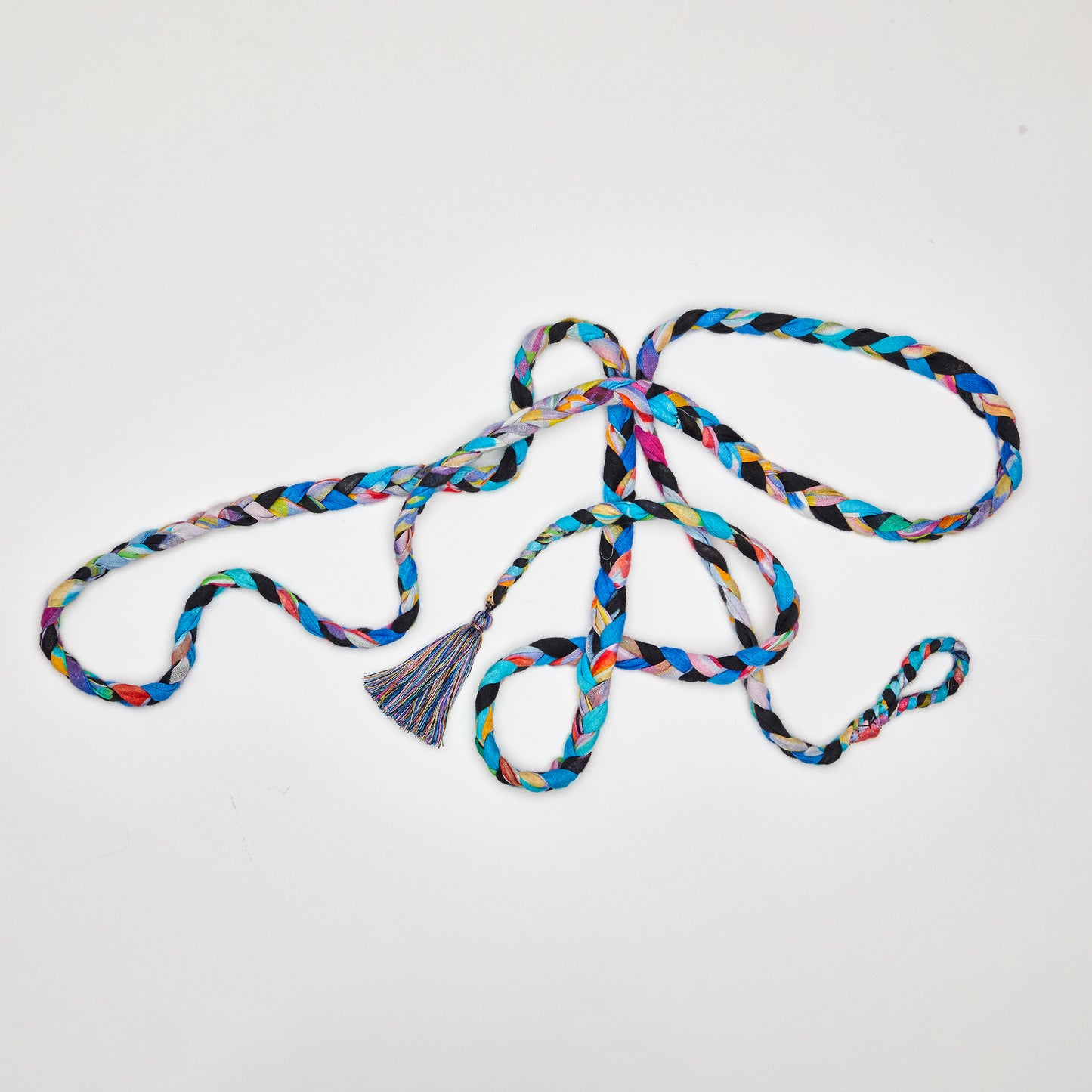 MULTICOLOR BRAIDED BELT WITH TASSEL