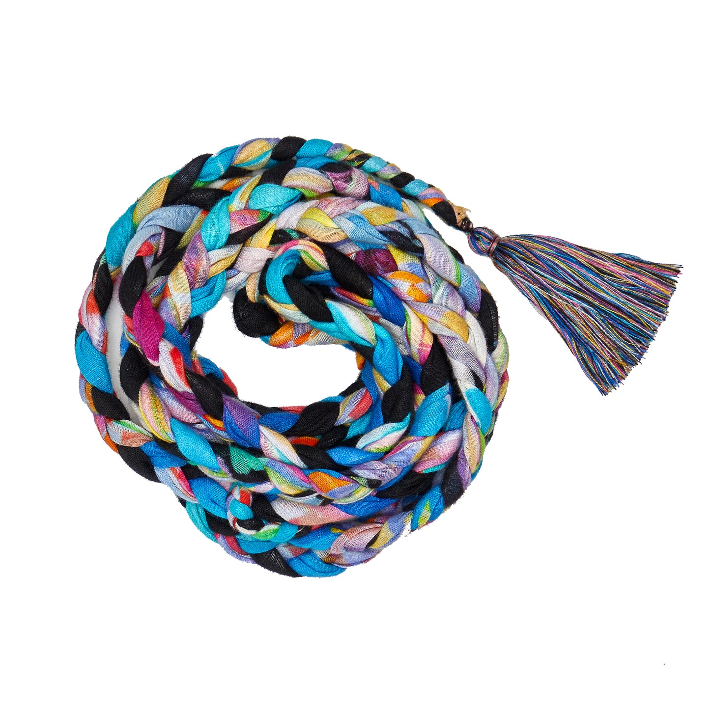 MULTICOLOR BRAIDED BELT WITH TASSEL