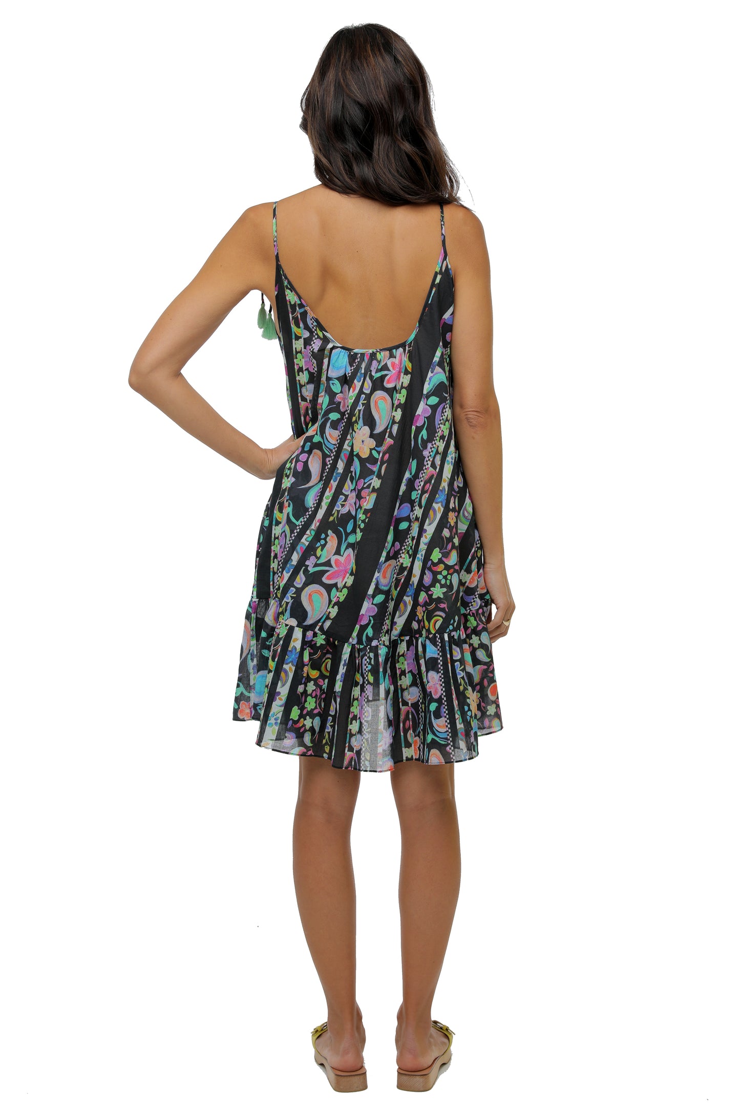 PAINTED PAISLEY BLACK SWING DRESS
