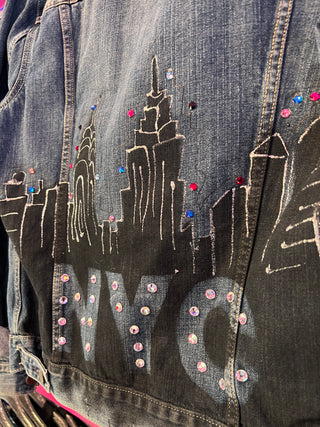 NYC themed custom painted jacket by Sara Joy. Complete with rhinestones. 