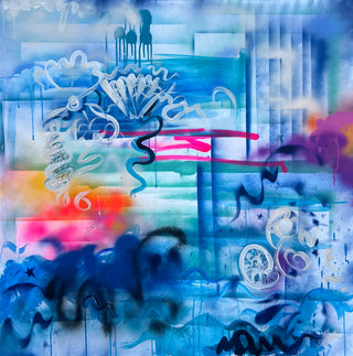 Blue Abstract art piece painted by Sara Joy, titled "Turquoise Healing."