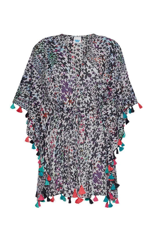 WHITE FLORAL OPEN CAFTAN