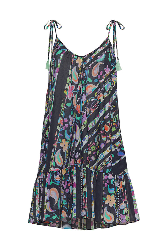 PAINTED PAISLEY BLACK SWING DRESS
