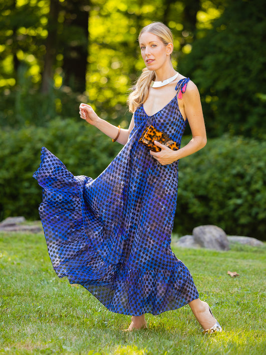BLUE MARBLE GEO MAXI DRESS